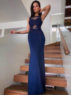 Sheath/Column Spandex Sleeveless Sweep/Brush Train Applique Scoop Dresses