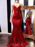 Vestidos de lentejuelas sin mangas con tirantes finos y cola larga de corte trompeta/sirena