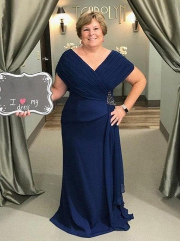 Etui-Linie/Säule Chiffon Rüschen V-Ausschnitt Ärmellos Bodenlang Kleider für die Brautmutter