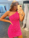 Vestidos cortos/mini sin mangas con un solo hombro y corte tubo/columna
