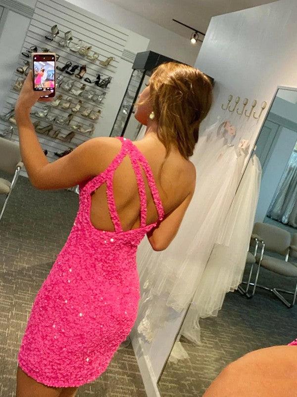 Vestidos cortos/mini sin mangas con un solo hombro y corte tubo/columna