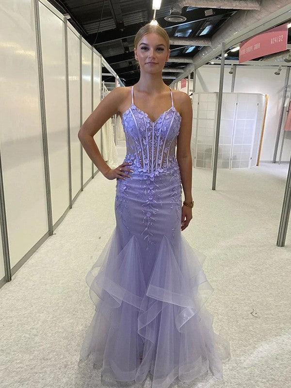 Vestidos de tul con escote en V, sin mangas, con cola larga y apliques de tul