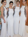 Vestidos de dama de honor de gasa con corte trompeta/sirena, sin mangas, con cola larga