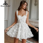 Vestido de novia bohemio corto con escote corazón y tirantes finos, de encaje, estilo sexy, 2025