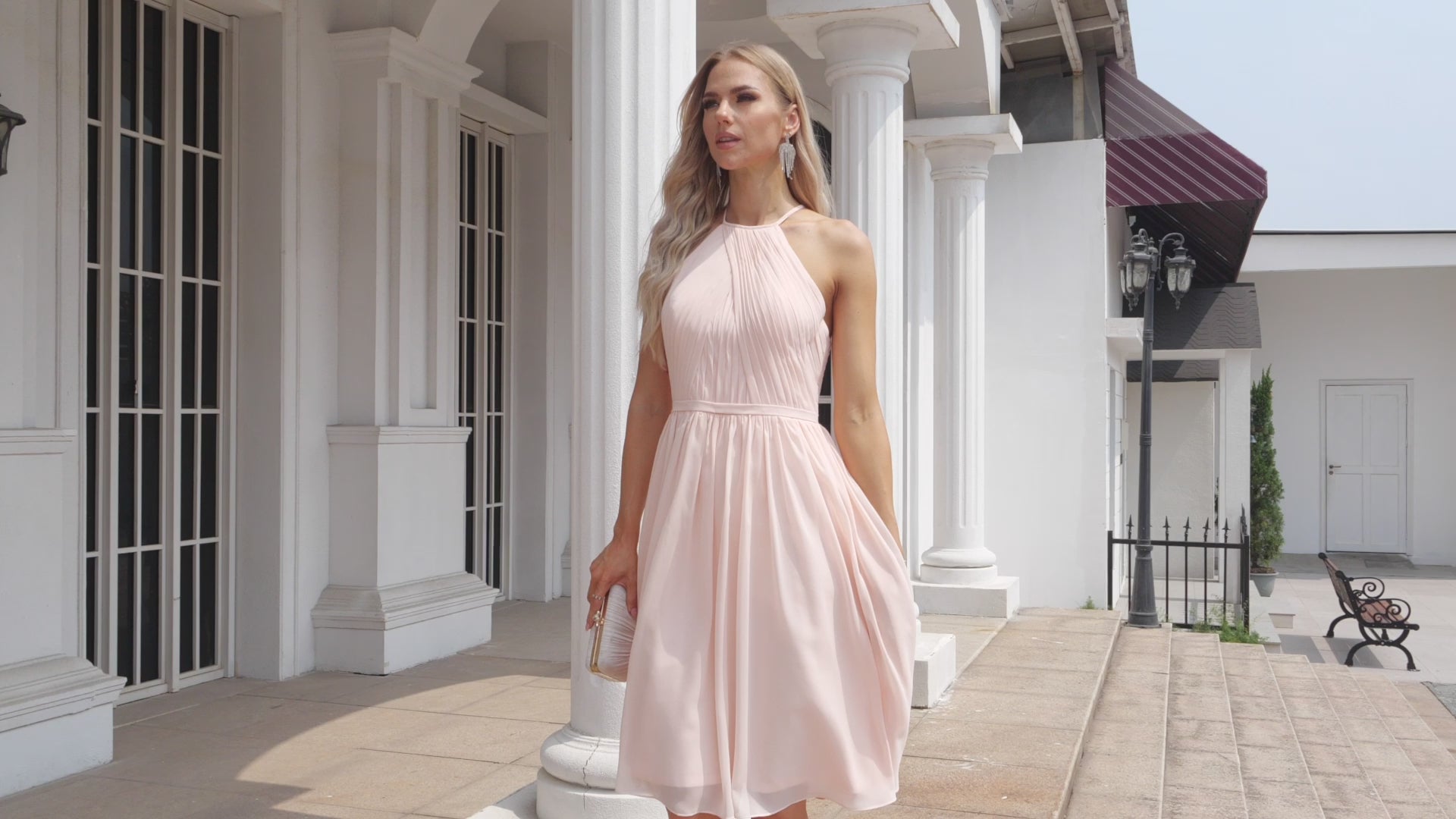 Women's Halter Neck Chiffon Fluffy Bridesmaid Evening Dress Wedding Party Beach Evening Dress 28104