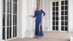 Women's Chiffon V Neck Embroidery Long Sleeve Front Slit Bridesmaid Dresses Wedding Party Prom Evening Dress 28130