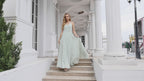 Vestidos de dama de honor de gasa con cuello halter para mujer, ropa de boda, vestido de fiesta formal largo sin mangas con espalda con volantes SEA28035 