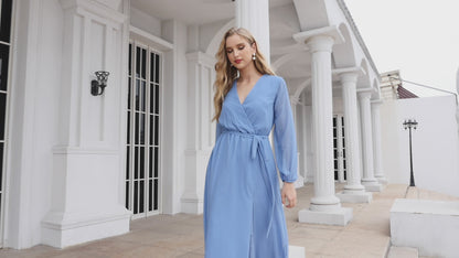 Women's Chiffon Bridesmaid Dress A line Long Sleeves Formal Evening Prom Gown for Wedding Guest SEA28032