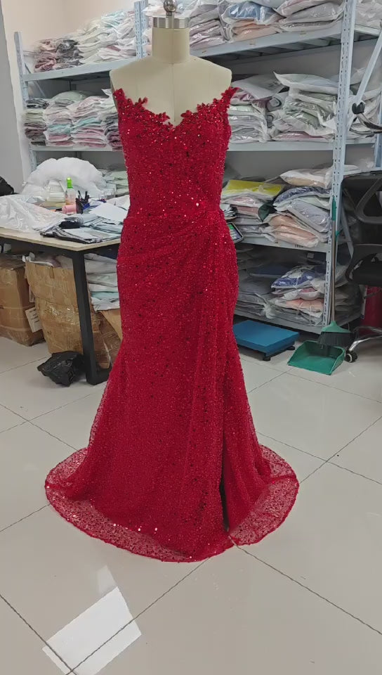Vestido elegante y lujoso Numbersea para fiesta de noche, graduación, con escote en V, sin mangas, lentejuelas y abertura lateral