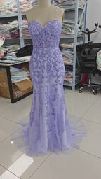 Vestido de fiesta largo morado con escote corazón y encaje de sirena, vestido formal PSK365