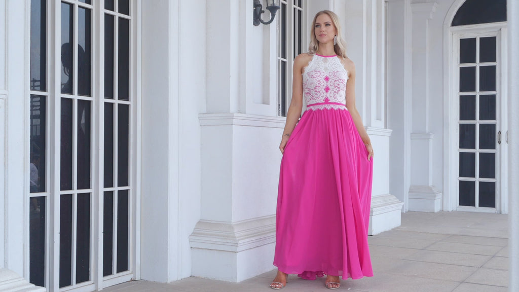 Women's Halter Neck Sleeveless Chiffon Lace Bridesmaid Evening Dress Wedding Prom Party Evening Dress 28120