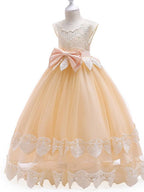 Princess Ball Gown Tulle Cap Sleeve Jewel Neck Wedding Party Flower Girl Dresses