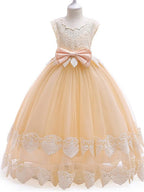 Princess Ball Gown Tulle Cap Sleeve Jewel Neck Wedding Party Flower Girl Dresses