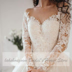 Vestido de novia de encaje estilo princesa NumberSea con mangas largas