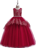 Vestidos de niña de las flores con encaje de princesa, satén, tul, sin mangas, cuello joya, para boda, fiesta, desfile