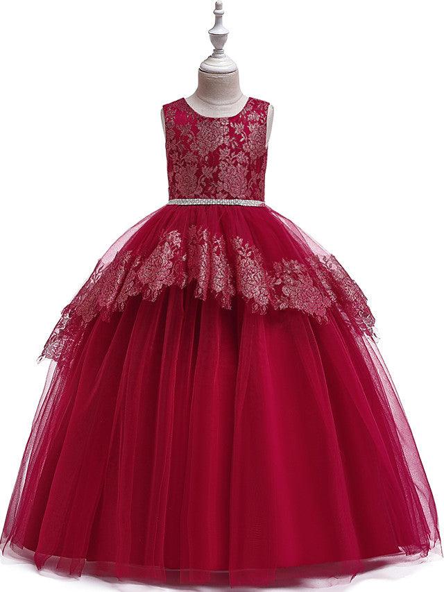 Vestidos de niña de las flores con encaje de princesa, satén, tul, sin mangas, cuello joya, para boda, fiesta, desfile
