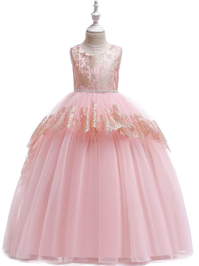 Vestidos de niña de las flores con encaje de princesa, satén, tul, sin mangas, cuello joya, para boda, fiesta, desfile