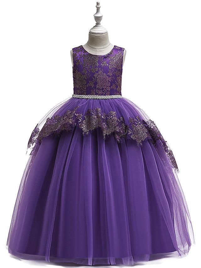 Vestidos de niña de las flores con encaje de princesa, satén, tul, sin mangas, cuello joya, para boda, fiesta, desfile