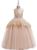 Vestidos de niña de las flores con encaje de princesa, satén, tul, sin mangas, cuello joya, para boda, fiesta, desfile