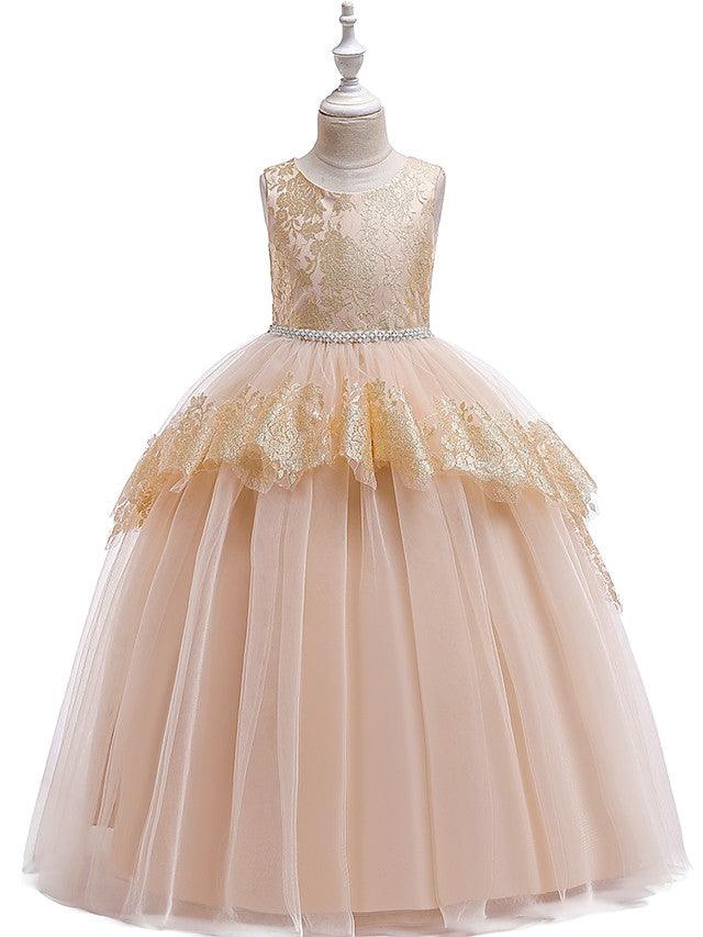 Vestidos de niña de las flores con encaje de princesa, satén, tul, sin mangas, cuello joya, para boda, fiesta, desfile