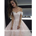 Vestidos de novia de corte A con hombros descubiertos en rosa claro y princesa NumberSea