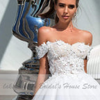 Vestido de novia de princesa NumberSea con hombros descubiertos y espalda con cordones