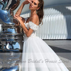 Vestido de novia de princesa NumberSea con hombros descubiertos y espalda con cordones