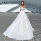 Vestido de novia de princesa NumberSea con hombros descubiertos y espalda con cordones