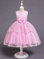 Princess Satin Tulle Sleeveless Jewel Neck Wedding First Communion Birthday Flower Girl Dresses