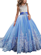 Vestidos de niña de las flores con cuello joya, sin mangas, estilo princesa, con lazo