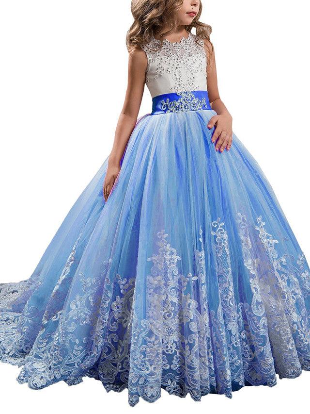 Vestidos de niña de las flores con cuello joya, sin mangas, estilo princesa, con lazo