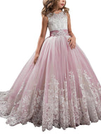 Vestidos de niña de las flores con cuello joya, sin mangas, estilo princesa, con lazo