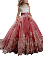 Vestidos de niña de las flores con cuello joya, sin mangas, estilo princesa, con lazo