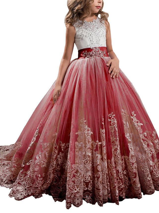 Vestidos de niña de las flores con cuello joya, sin mangas, estilo princesa, con lazo