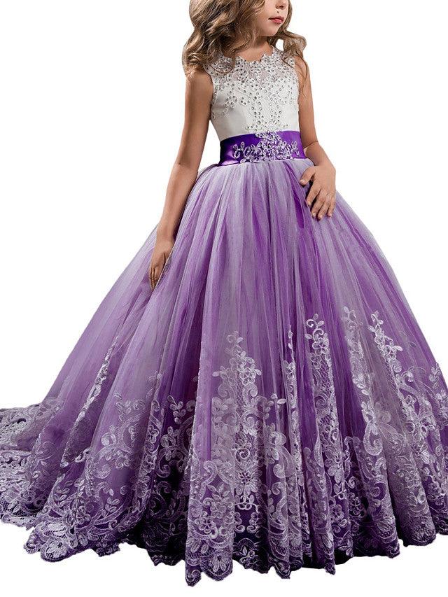 Vestidos de niña de las flores con cuello joya, sin mangas, estilo princesa, con lazo