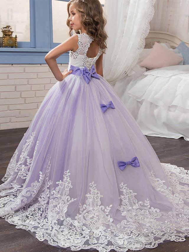 Vestidos de niña de las flores con cuello joya, sin mangas, estilo princesa, con lazo