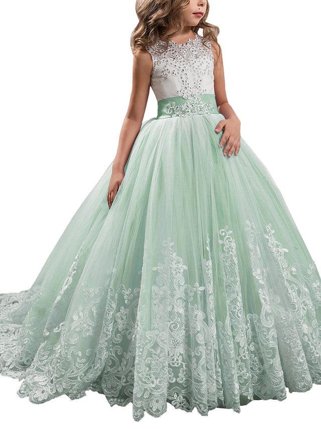 Vestidos de niña de las flores con cuello joya, sin mangas, estilo princesa, con lazo