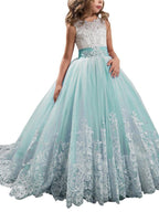 Vestidos de niña de las flores con cuello joya, sin mangas, estilo princesa, con lazo