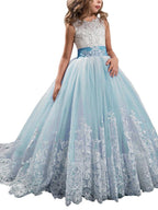 Vestidos de niña de las flores con cuello joya, sin mangas, estilo princesa, con lazo