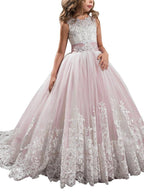 Vestidos de niña de las flores con cuello joya, sin mangas, estilo princesa, con lazo