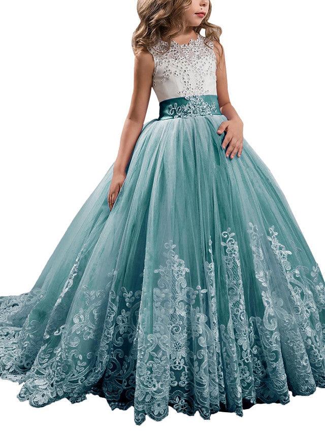 Vestidos de niña de las flores con cuello joya, sin mangas, estilo princesa, con lazo