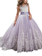 Vestidos de niña de las flores con cuello joya, sin mangas, estilo princesa, con lazo