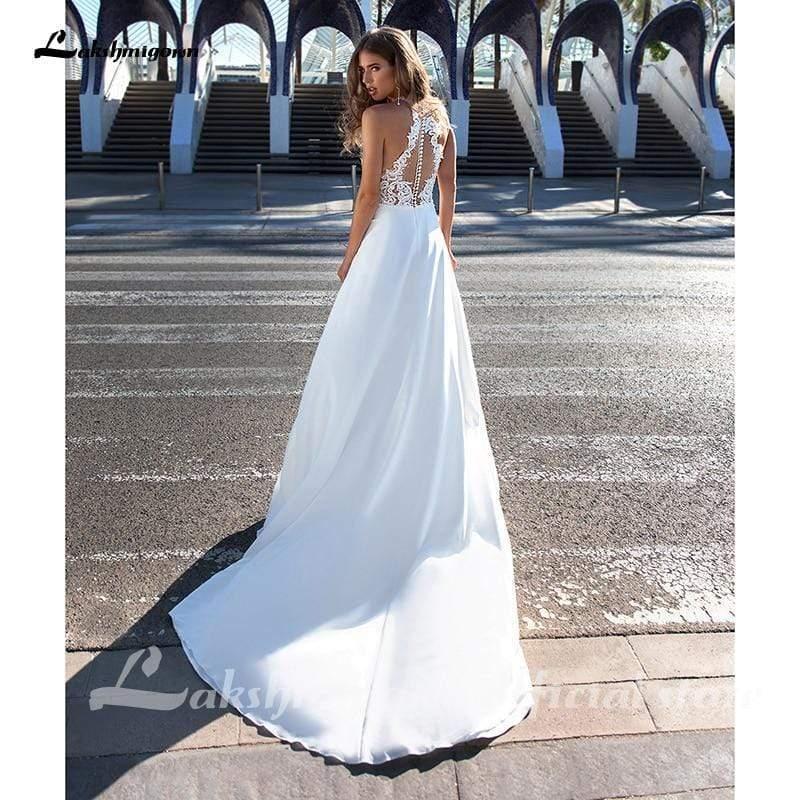 Vestido de novia princesa NumberSea Boho Línea A Cuello halter Sin espalda