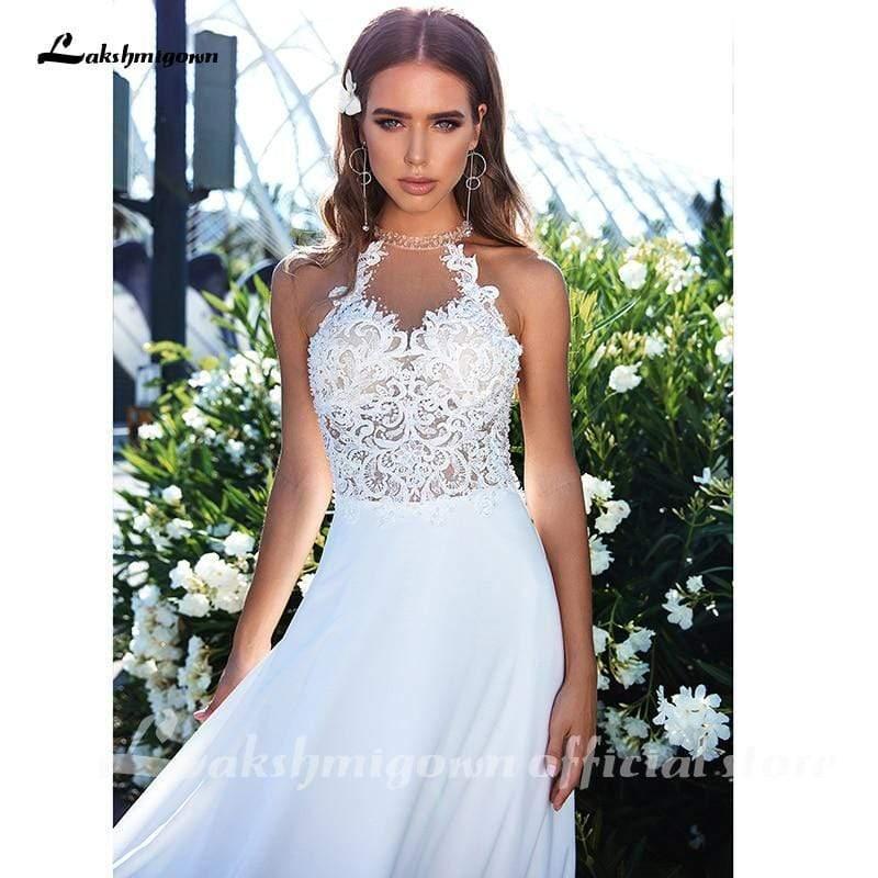Vestido de novia princesa NumberSea Boho Línea A Cuello halter Sin espalda