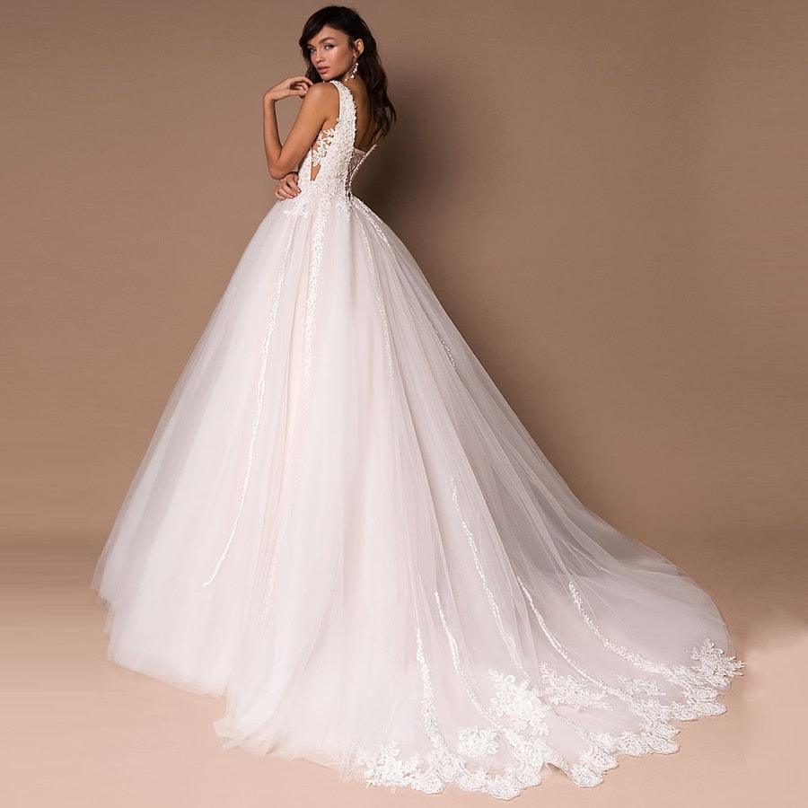 Vestidos de novia NumberSea sexys con escote en V y sin mangas, diseño personalizado, sin mangas, con apliques de cuentas, vestido de novia