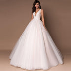 Vestidos de novia NumberSea sexys con escote en V y sin mangas, diseño personalizado, sin mangas, con apliques de cuentas, vestido de novia
