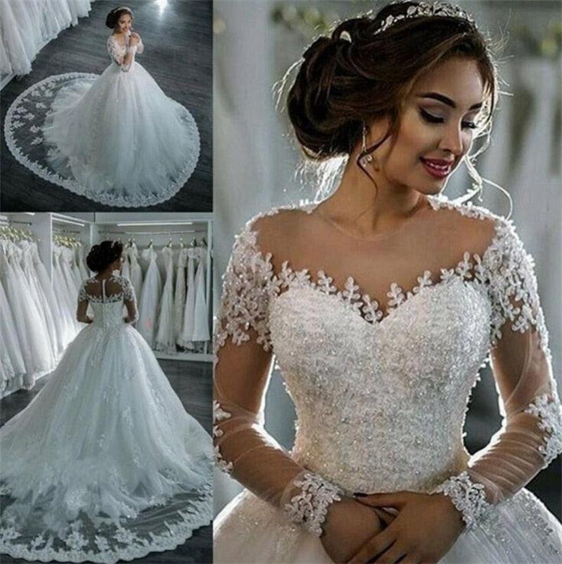 NumberSea Vestidos De Noiva 2021 Elegante A-linie suknia slubna Hochzeit Kleid Tüll Appliques Perlen Prinzessin Spitze Hochzeit Kleider trouwjurk