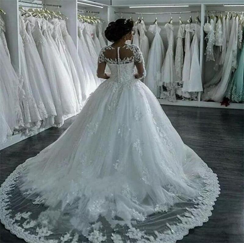 NumberSea Vestidos De Noiva 2021 Elegante A-linie suknia slubna Hochzeit Kleid Tüll Appliques Perlen Prinzessin Spitze Hochzeit Kleider trouwjurk