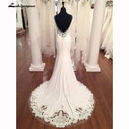 NumberSea - Vestidos de novia estilo sirena con escote en V y apliques de encaje, estilo bohemio, sin espalda, sexy, para casamiento