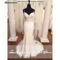 NumberSea - Vestidos de novia estilo sirena con escote en V y apliques de encaje, estilo bohemio, sin espalda, sexy, para casamiento